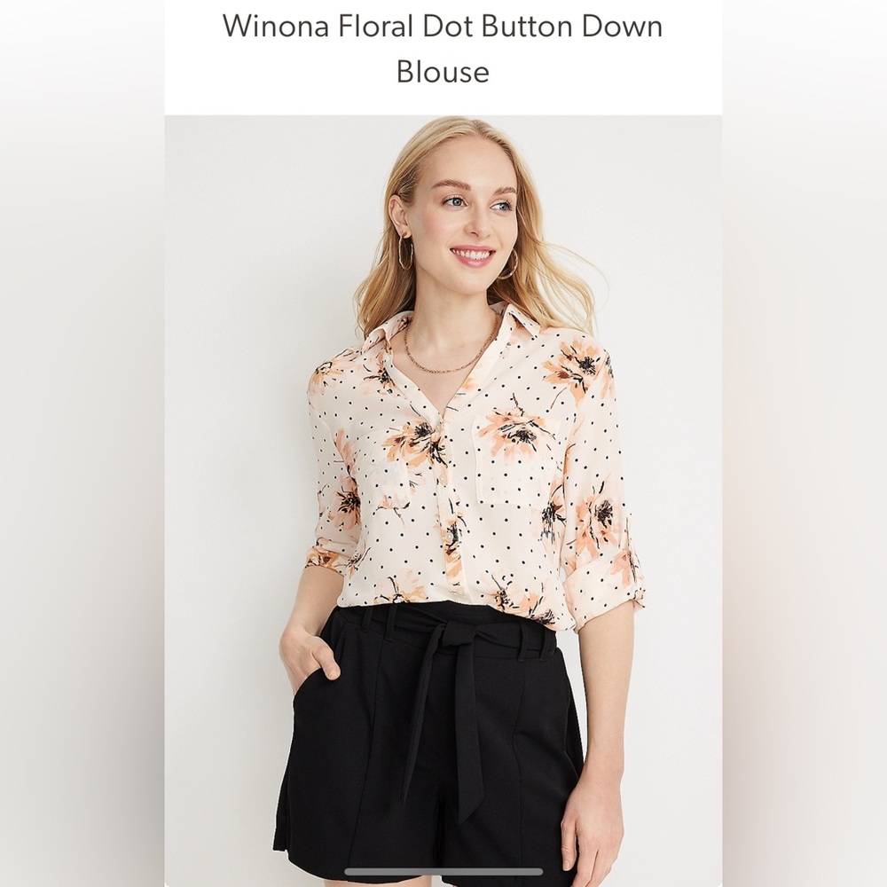 Maurices Peach Floral Polka Dot Blouse - Picture 2 of 9
